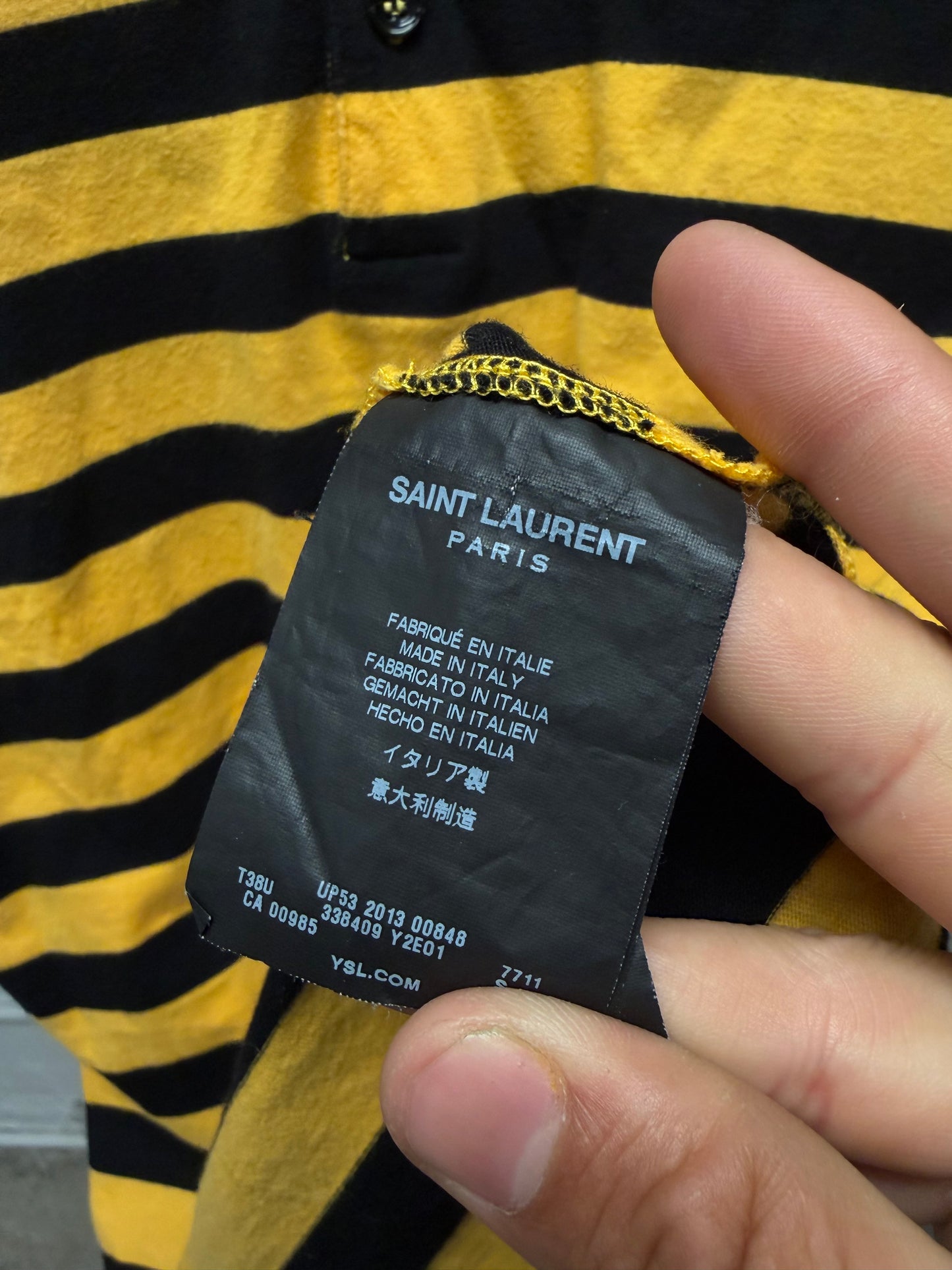 2013 Saint Laurent by Hedi Slimane Black/Yellow Striped Polo