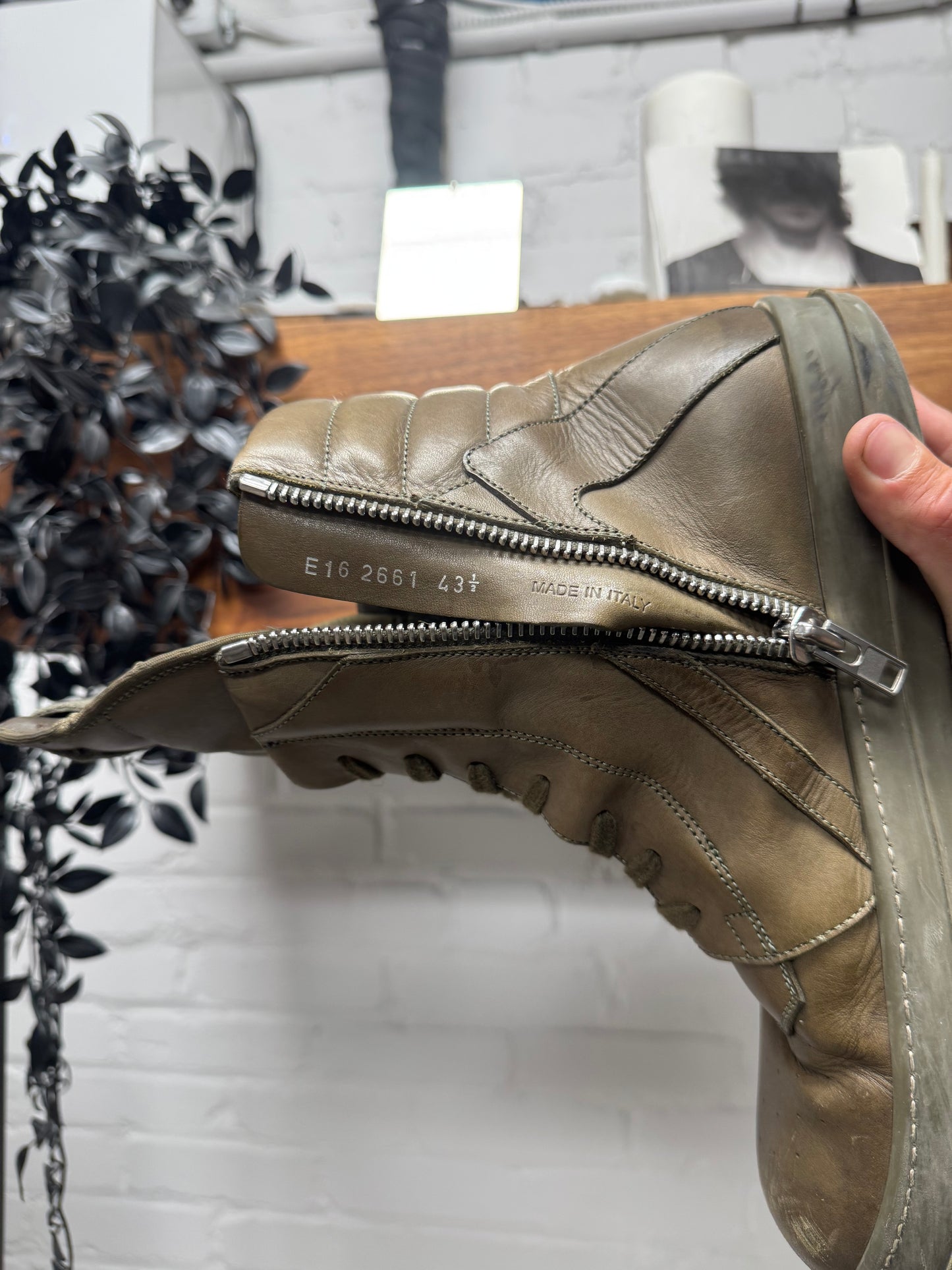 SS2016 Rick Owens ‘Cyclops’ Murky Brown Leather Geobaskets