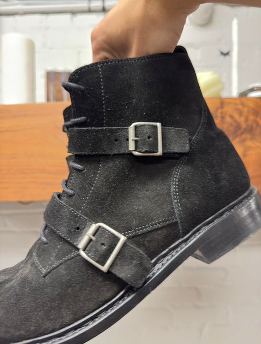 Balmain ‘Double Buckle’ Black Suede Combat Boots