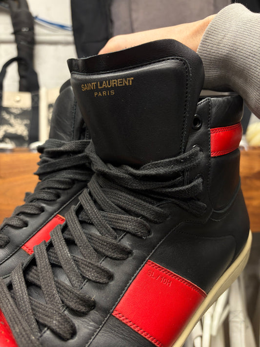 Saint Laurent ‘SL/10H’ Black/Red Leather Court High Top Sneakers