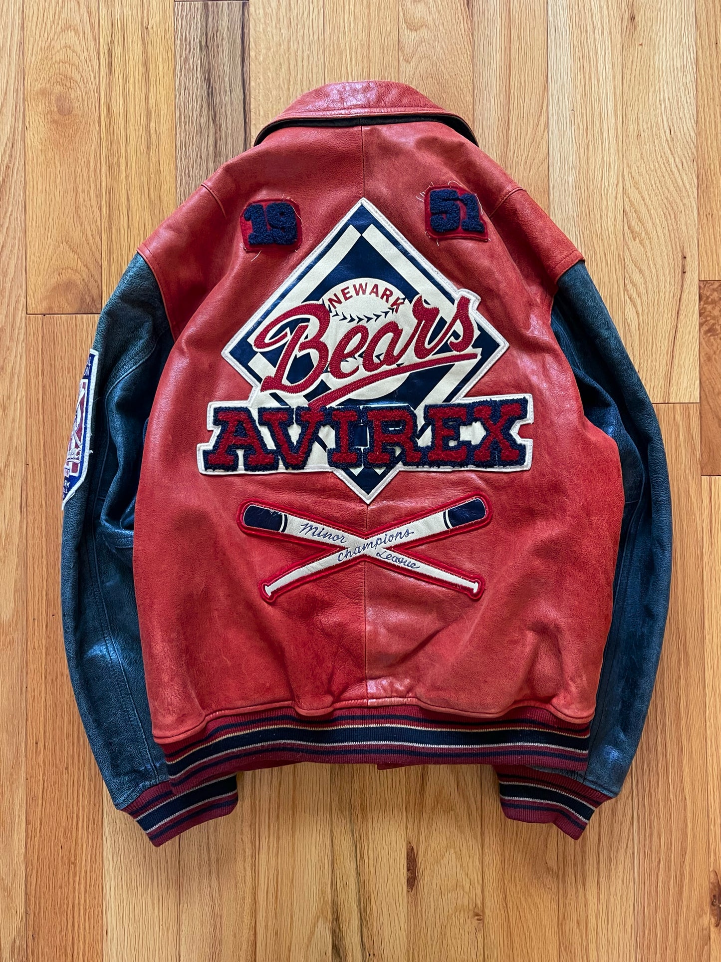 Vintage 90s Avirex Newark Baseball Leather Varsity Jacket
