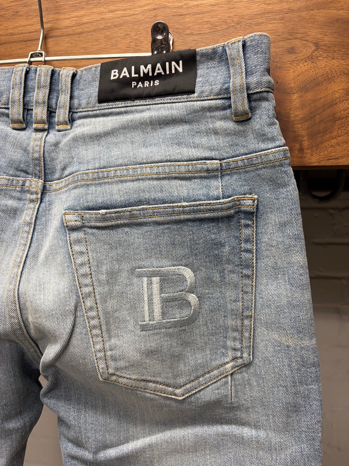 Balmain Distressed Knee Blue Skinny Jeans
