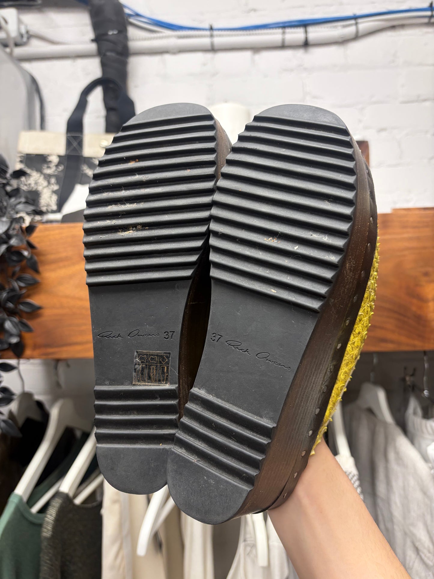 SS2023 Rick Owens ‘Edfu’ Yellow Python Leather Platform Wood Block Sole Sandals