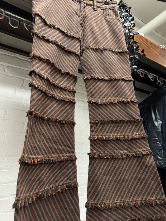 SS2002 Junya Watanabe Striped Brown Patchwork Flared Denim