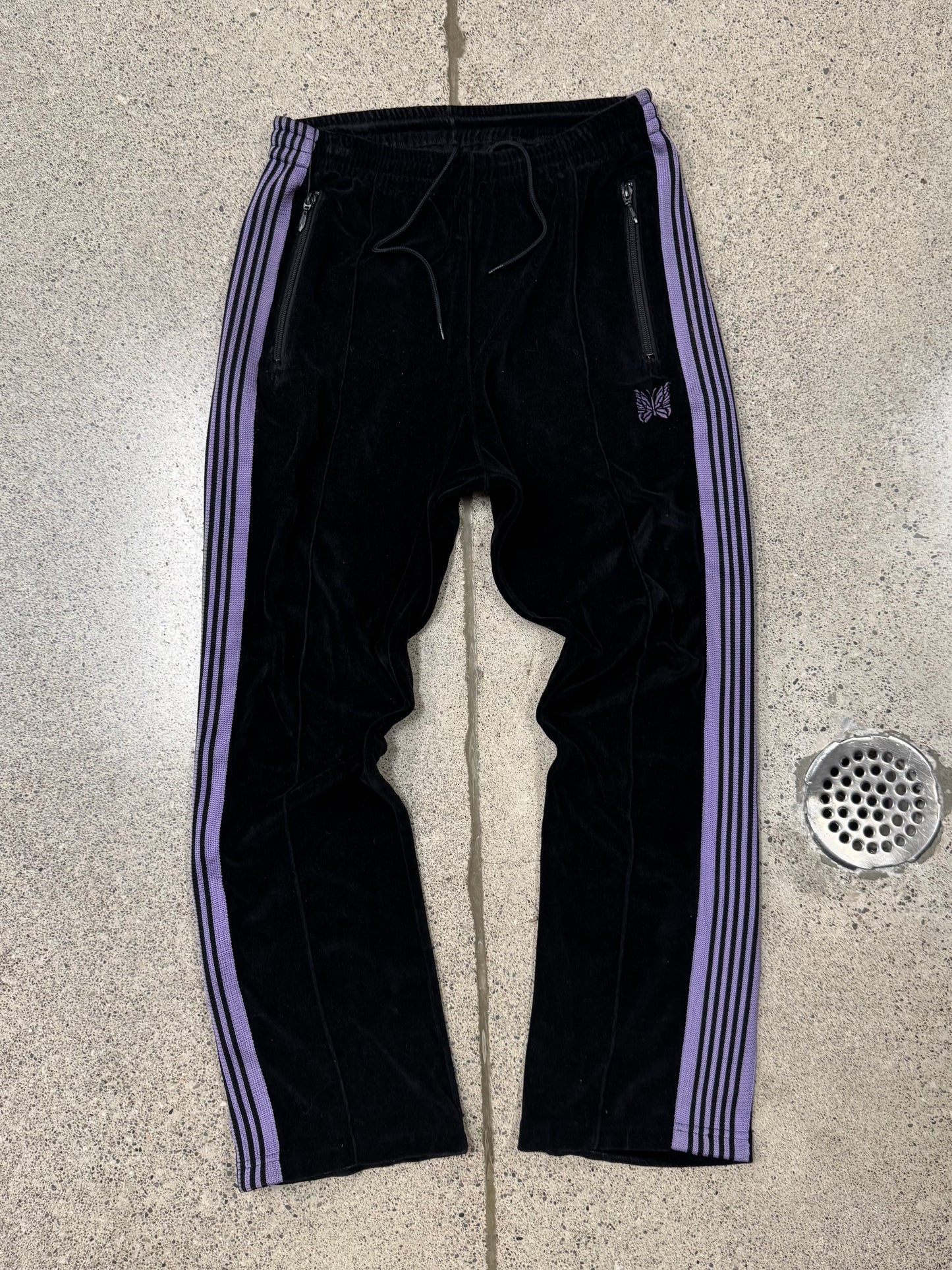 Needles Black/Purple Velour Striped Track Pants
