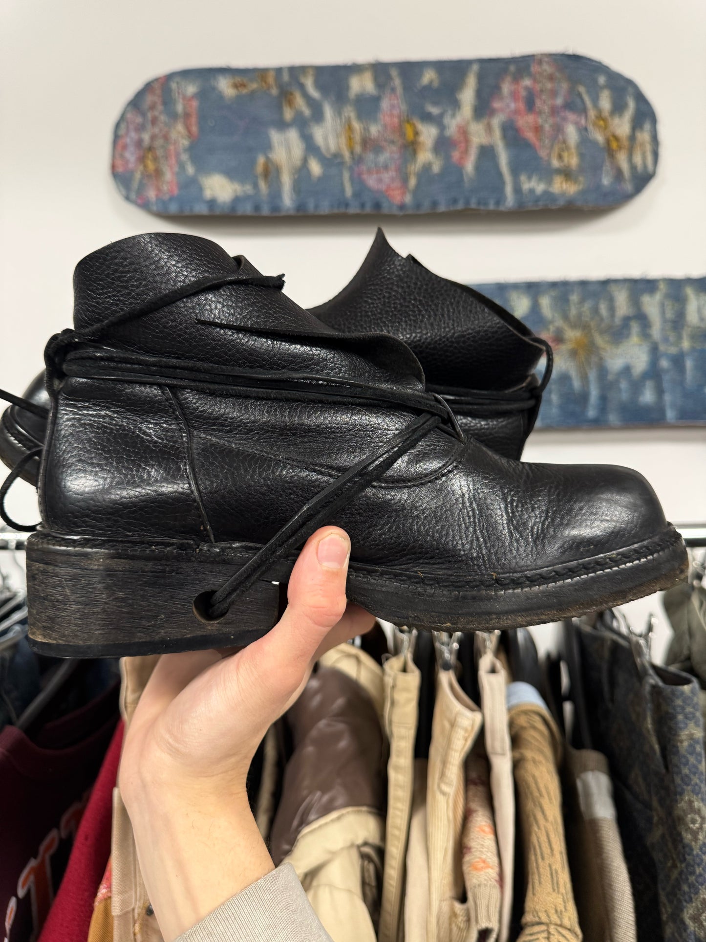 Dirk Bikkembergs ‘Heel Laced’ Black Leather Combat Boots