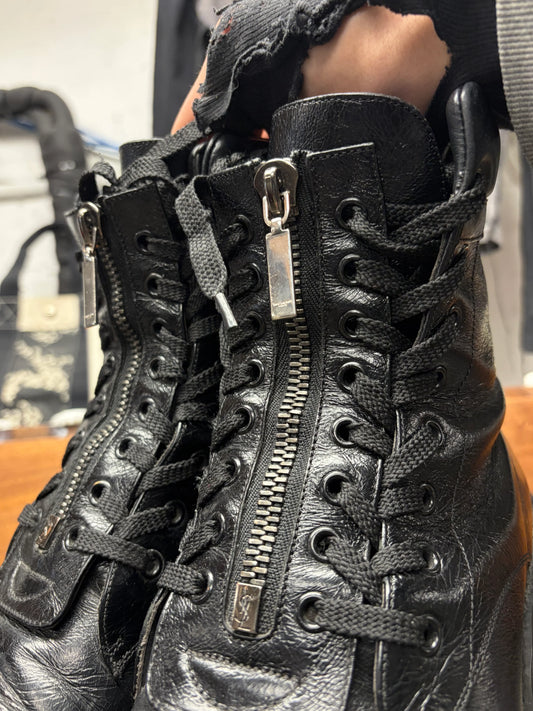 Saint Laurent ‘William’ Double Lace Up Patent Leather Combat Boots
