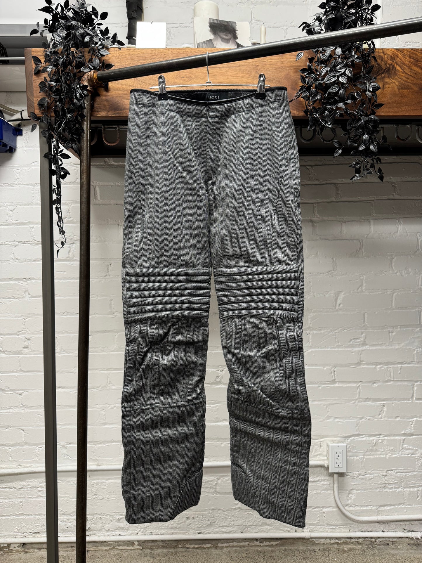 AW2000 Gucci by Tom Ford Herringbone/Leather Biker Pants
