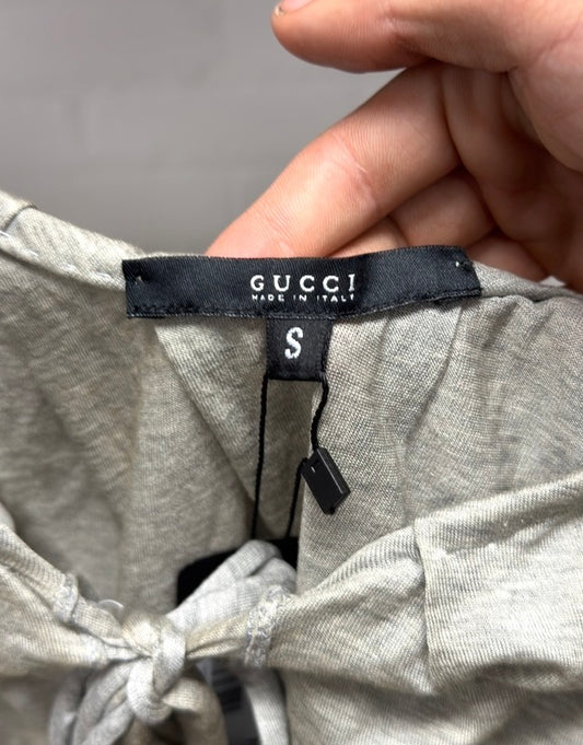 Gucci Grey Cotton Lace Up off the Shoulder Top