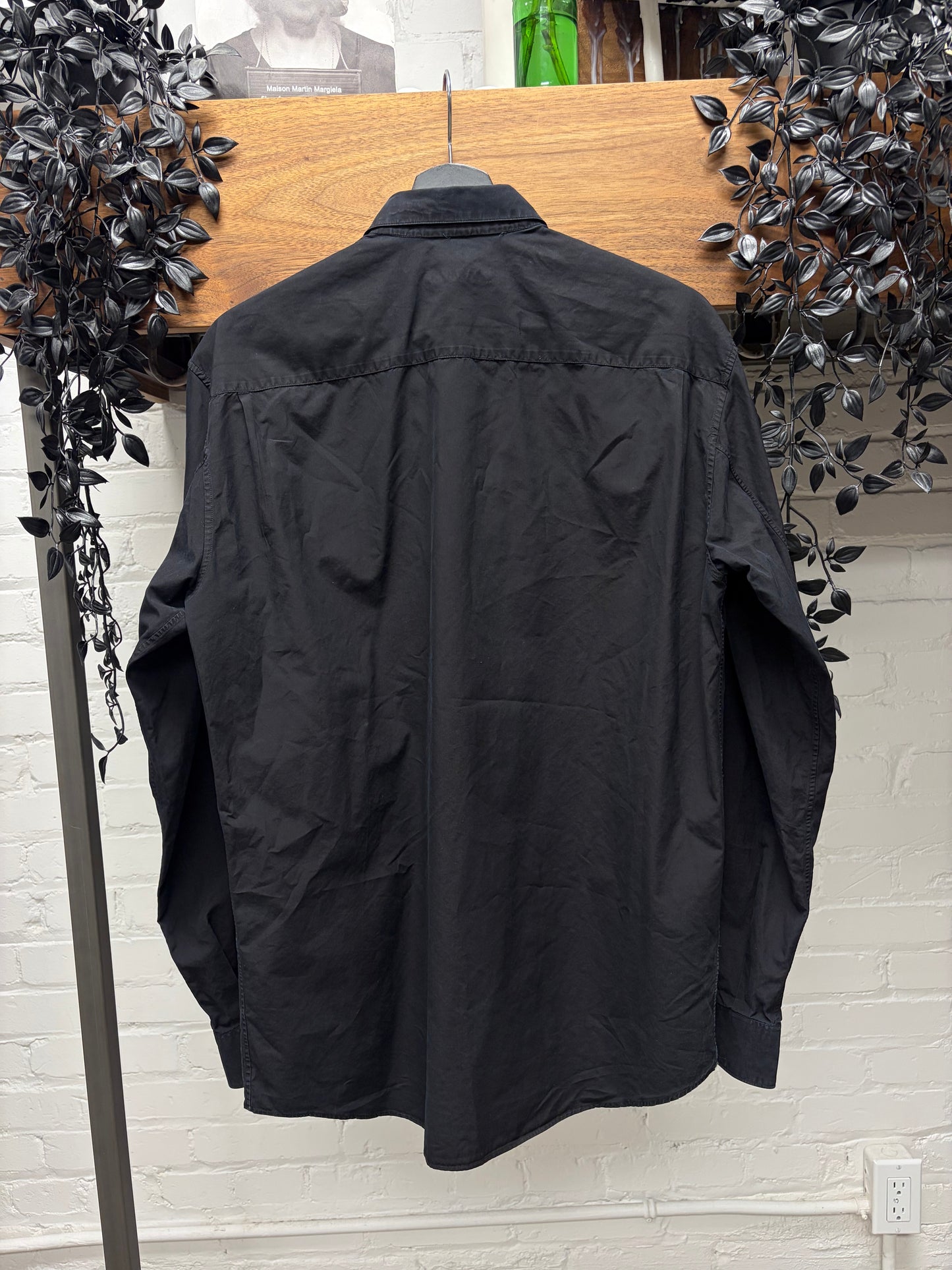 Vintage 90s Helmut Lang Black Button up Shirt with Brown Buttons