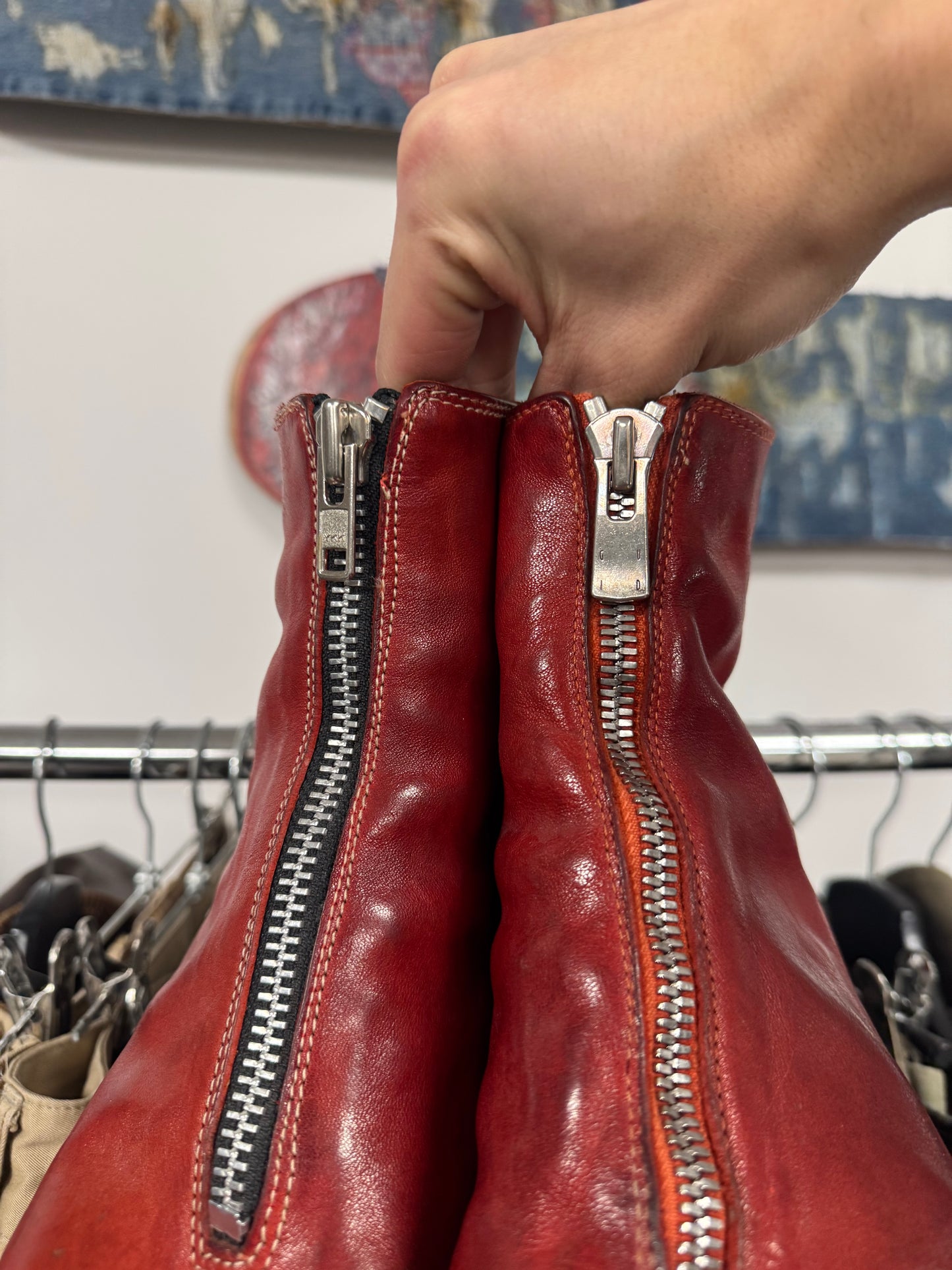 Guidi ‘PL1’ Red Leather Front Zip Boots
