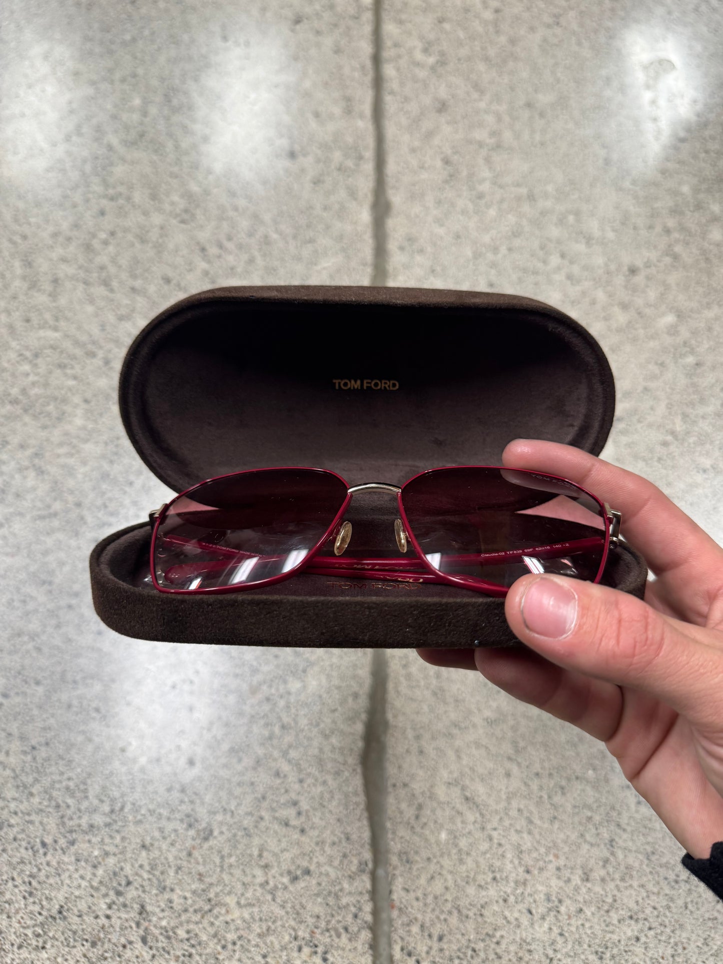 Tom Ford ‘Claudia-02’ Bordeaux Red Tinted Sunglasses