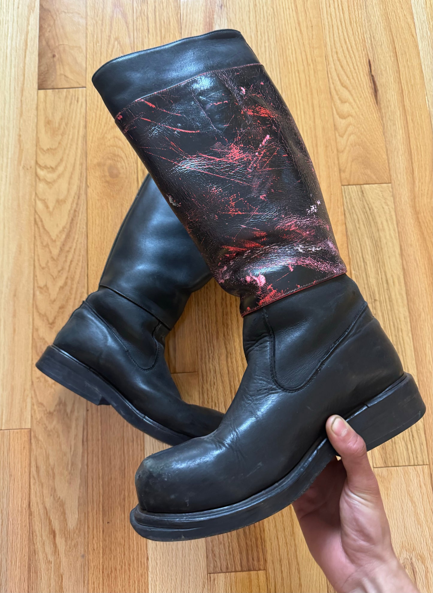 Dirk Bikkembergs 1/1 Hand Painted Calfskin Leather Boots