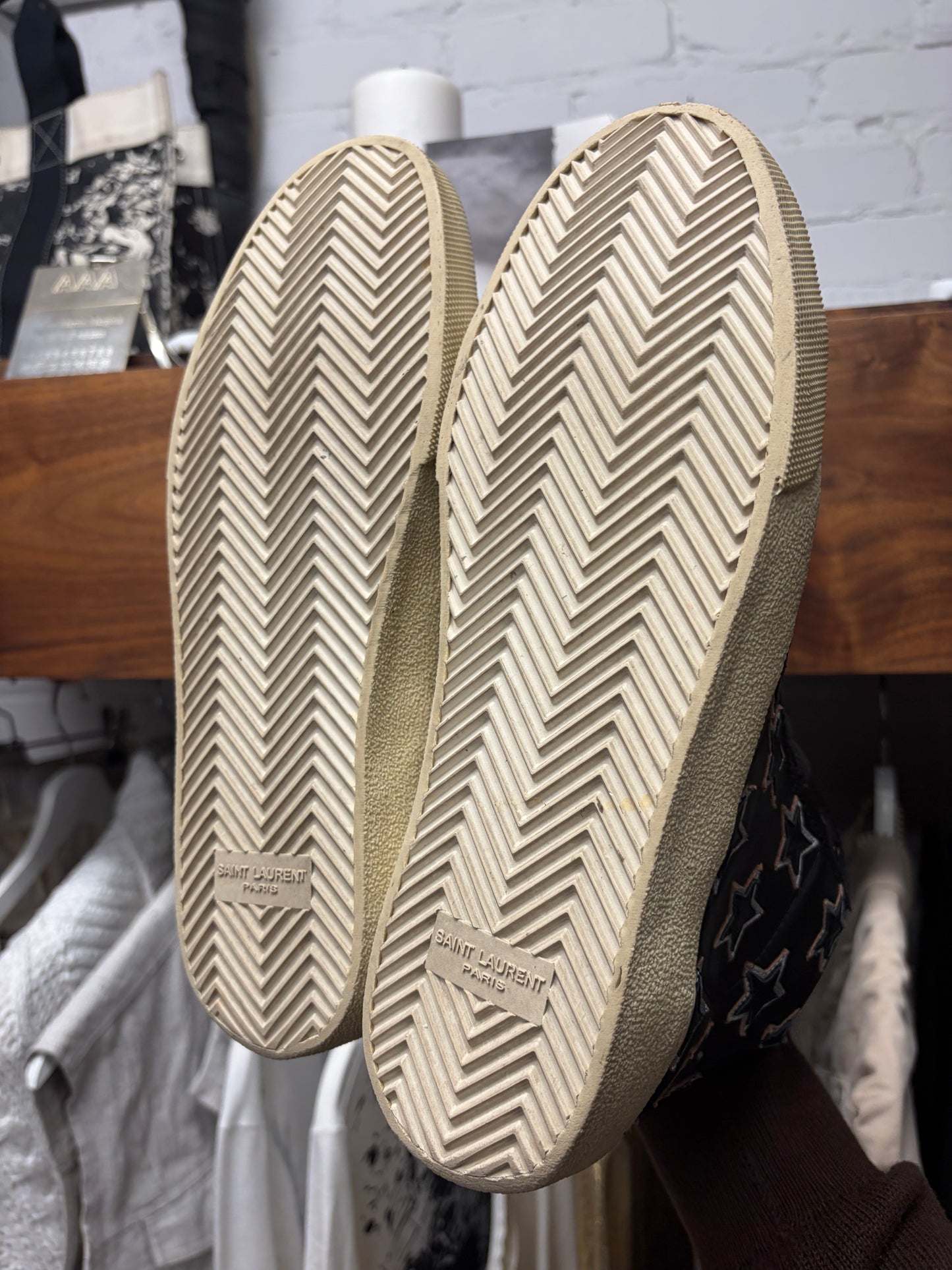 Saint Laurent ‘Star Appliqué’ Black Leather High Top Sneakers