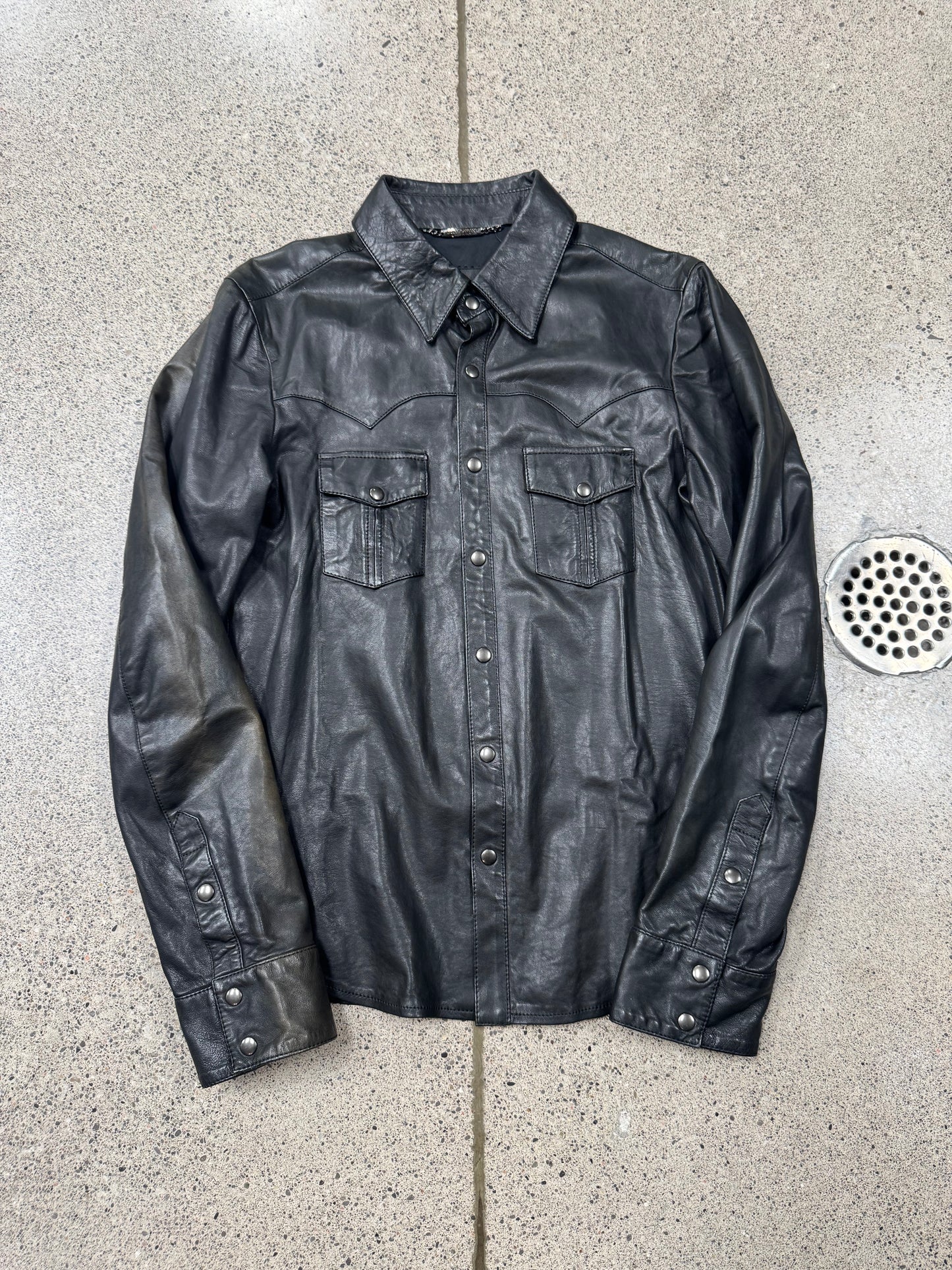 Dolce & Gabbana Mainline Lambskin Leather ‘Western’ Button Snap Shirt