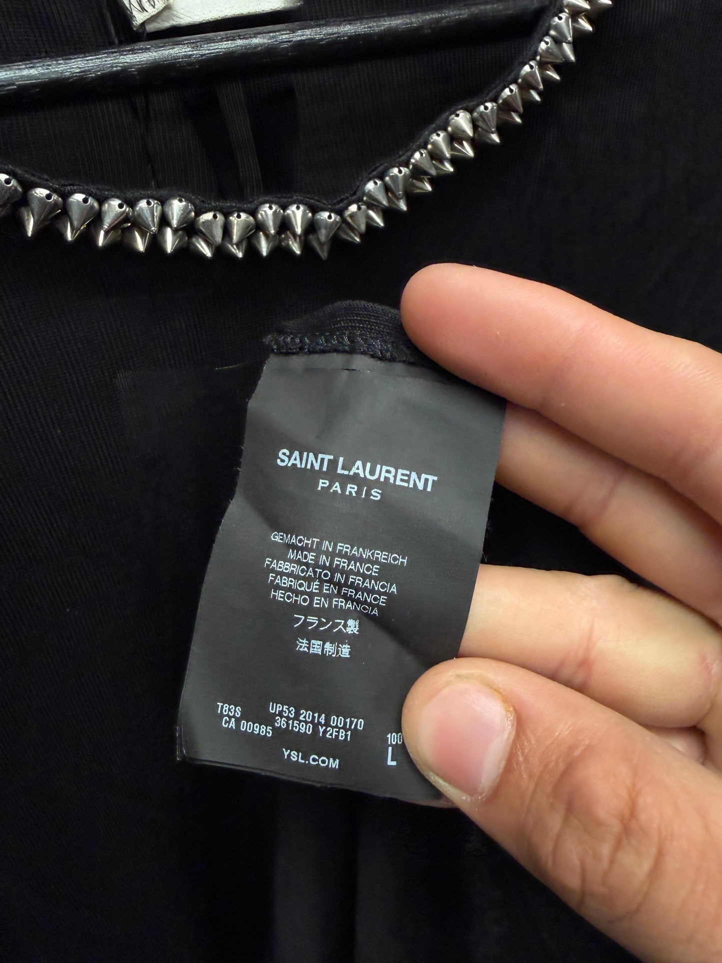 2014 Saint Laurent by Hedi Slimane ‘Studded Spike Collar’ Black Silk Short Sleeve Shirt