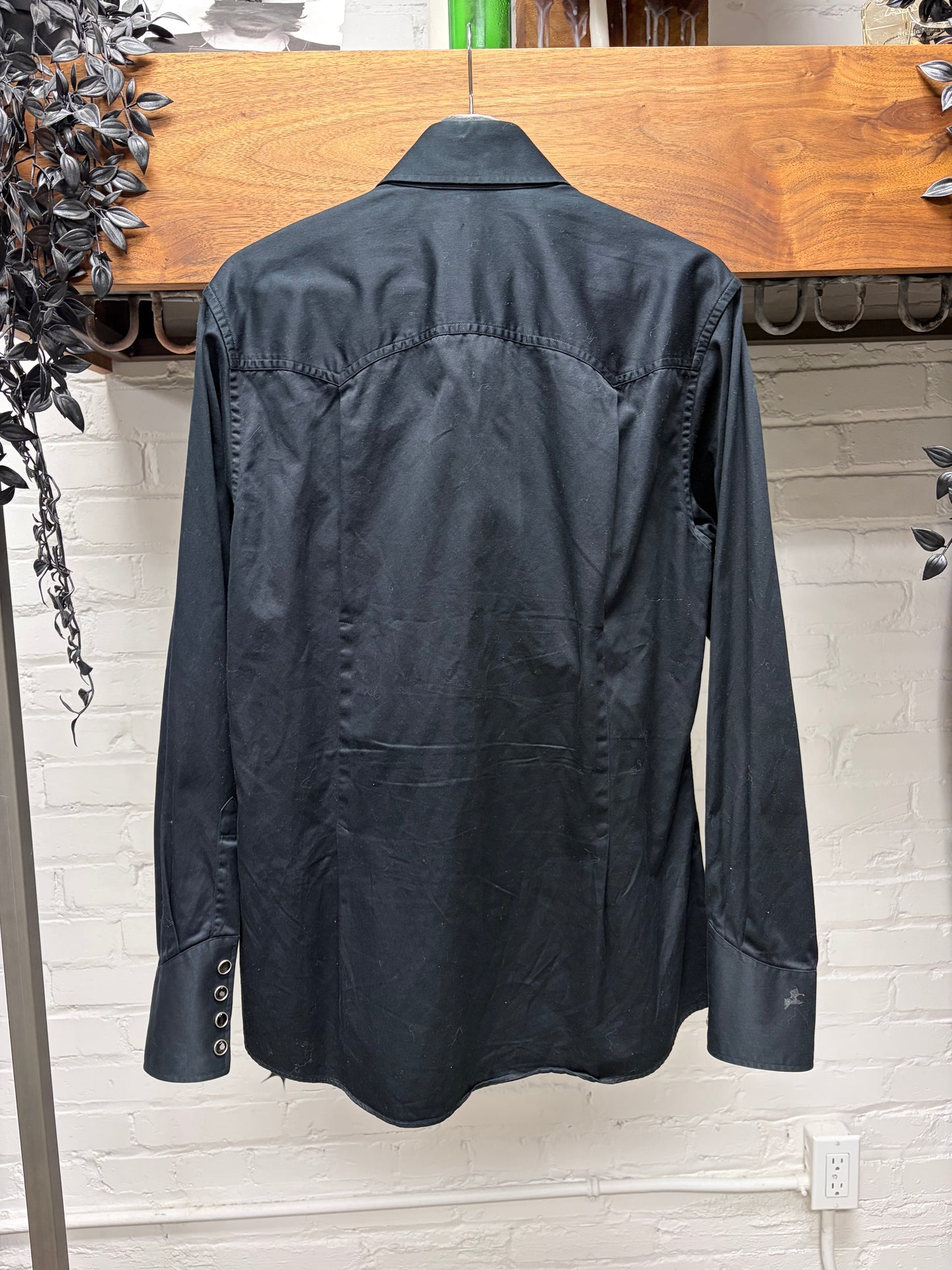 2000s Gucci Western Button Snap Black ‘Double Chest Pocket’ Collared Shirt