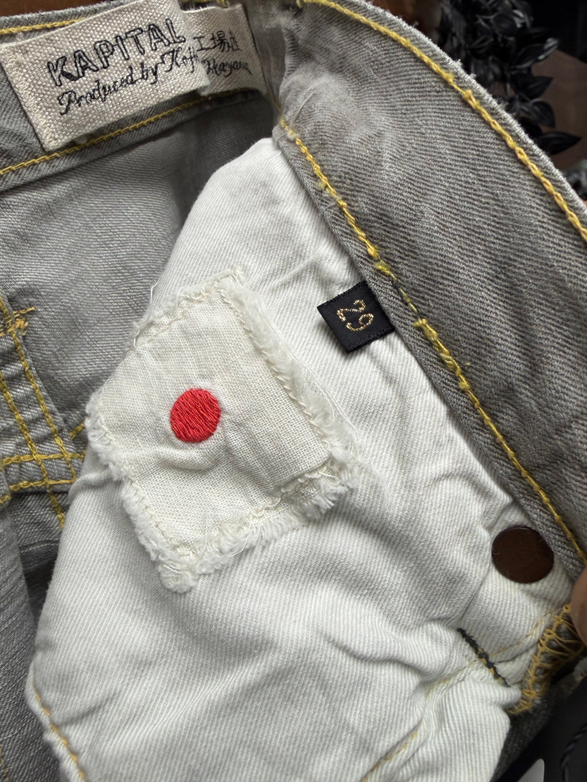 Kapital Repaired ‘Sun-Faded’ Grey Patchwork Bootcut Denim