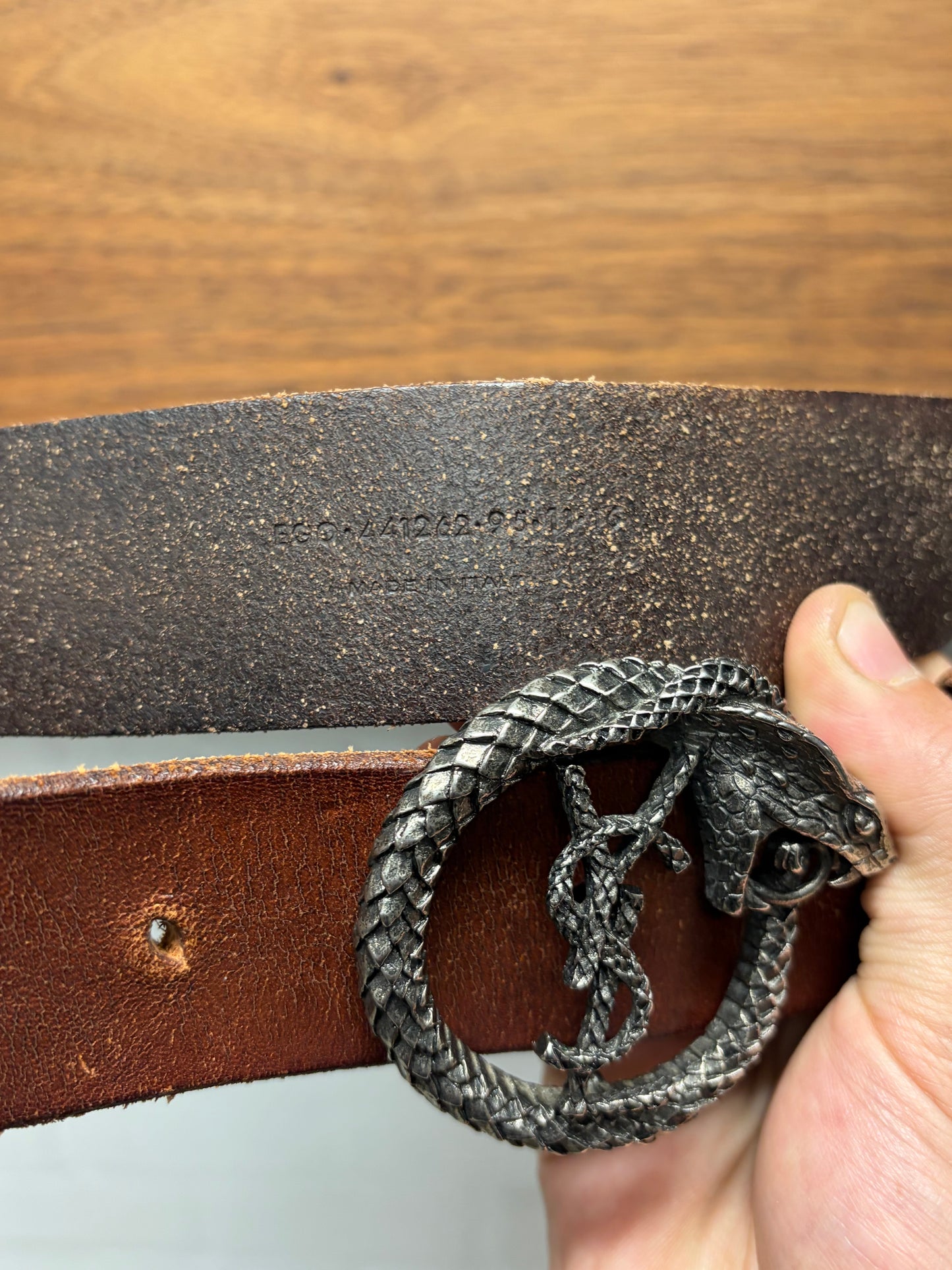 2016 Saint Laurent by Hedi Slimane ‘Serpent’ YSL Logo Brown Leather Belt