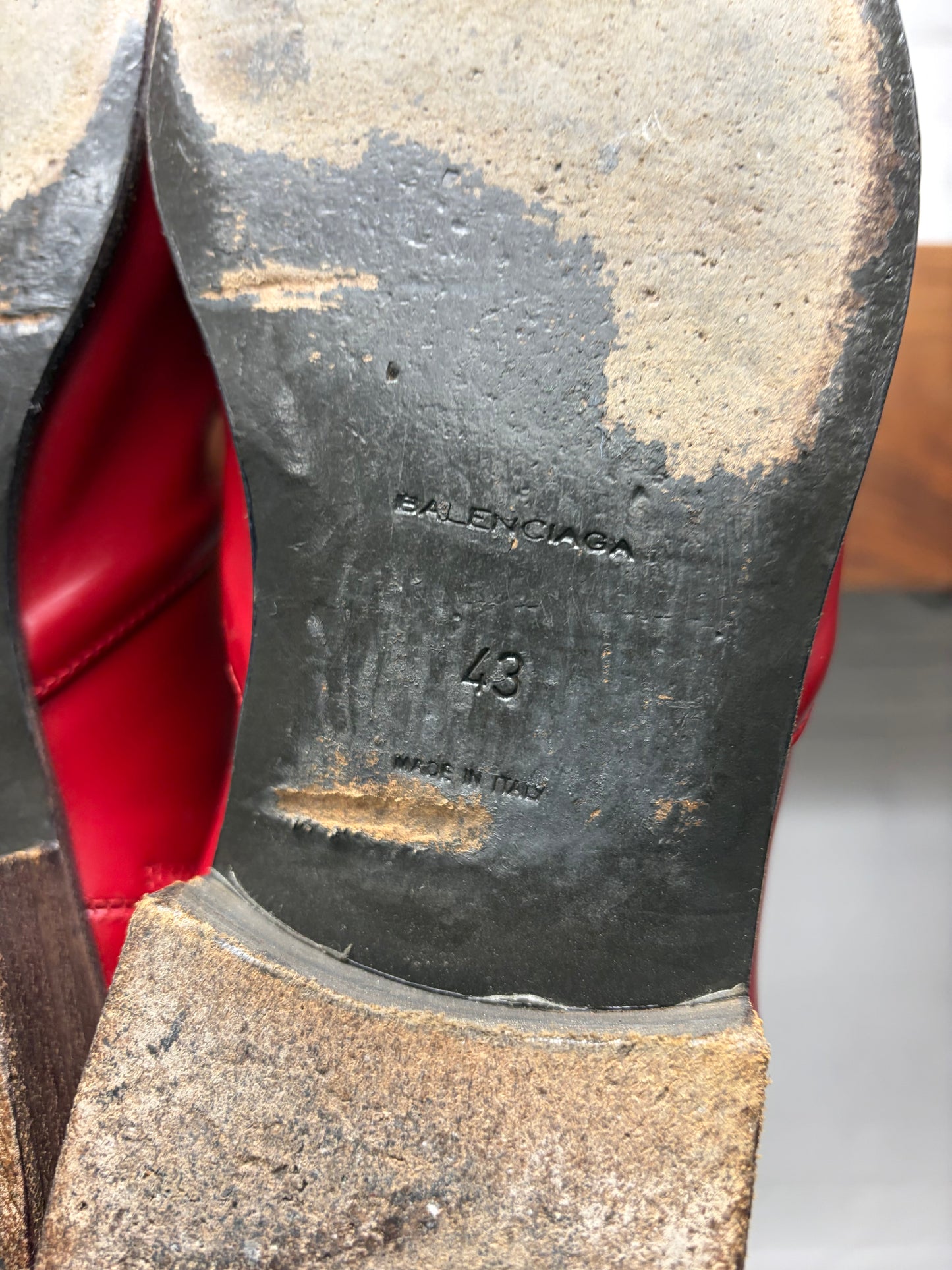 Balenciaga Red Pointed Toe Calfskin Leather Chelsea Boots