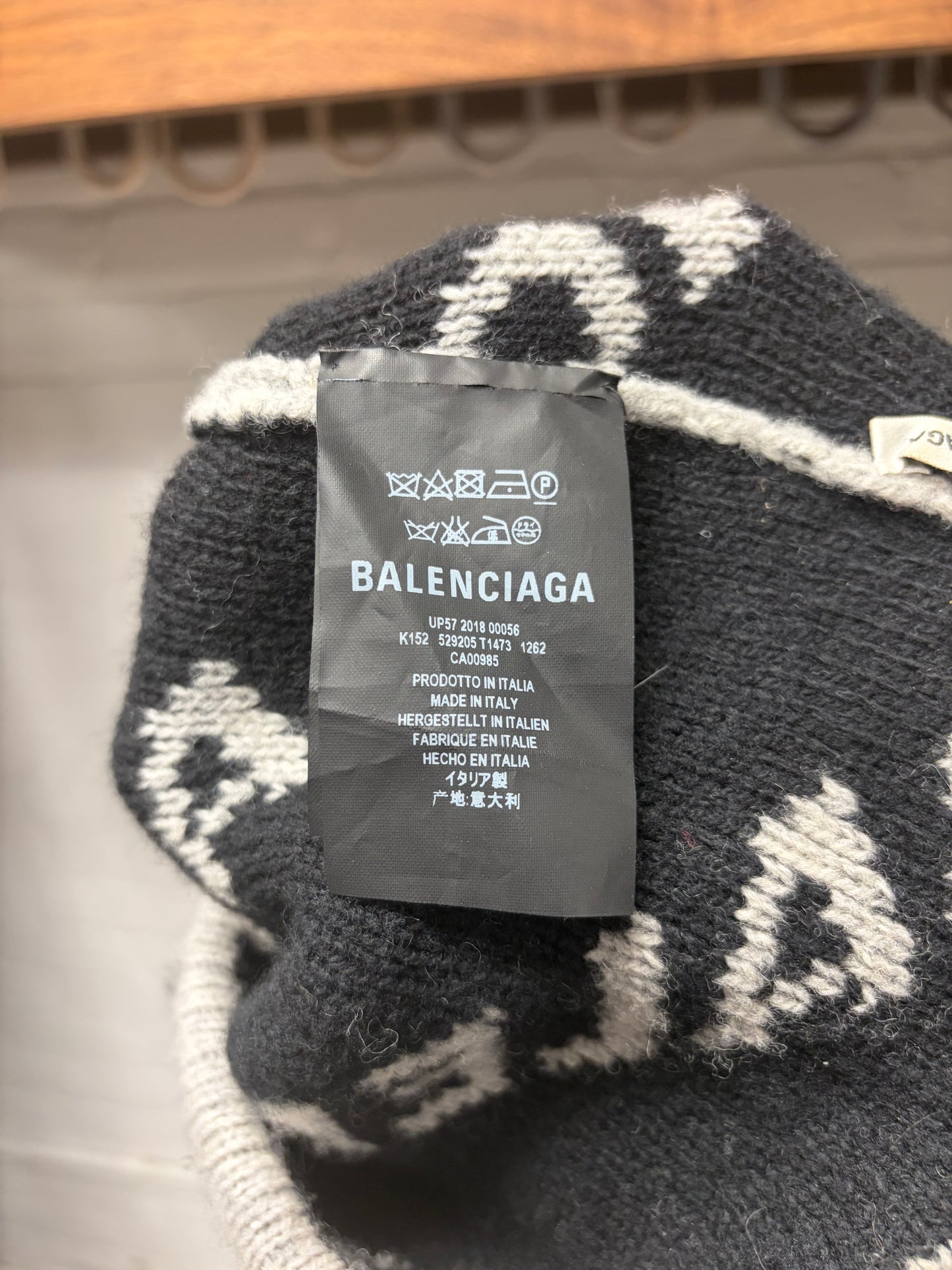 2018 Balenciaga Monogram Logo Ribbed Grey Wool Beanie