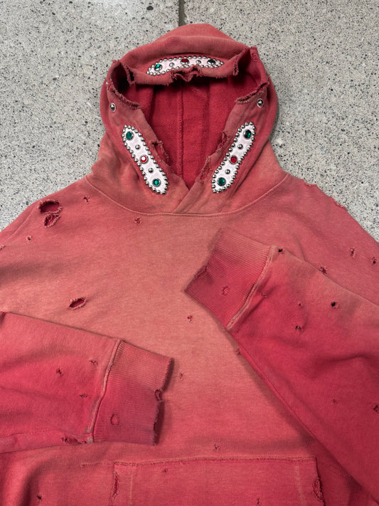 2024 Kapital ‘Gemstone’ Studded Sun-Fade Red Pullover Hoodie