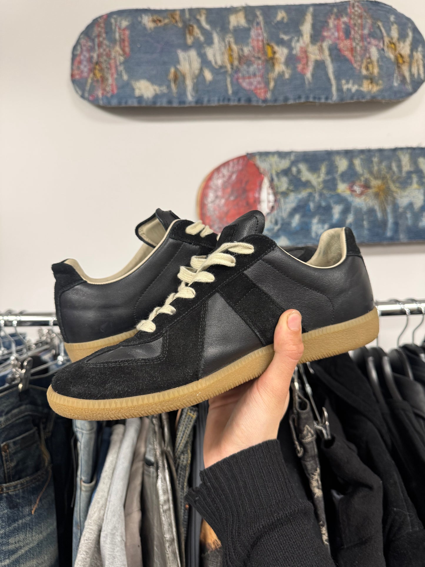 Maison Margiela Replica ‘G.A.T.’ Black Suede/Gum Low Top Sneakers
