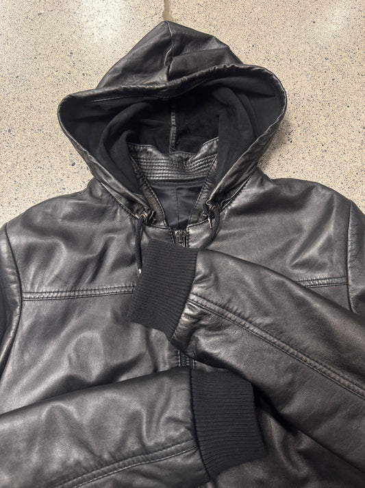 2007 Balenciaga by Nicholas Ghesquiere Sheepskin Leather Hooded Bomber Jacket