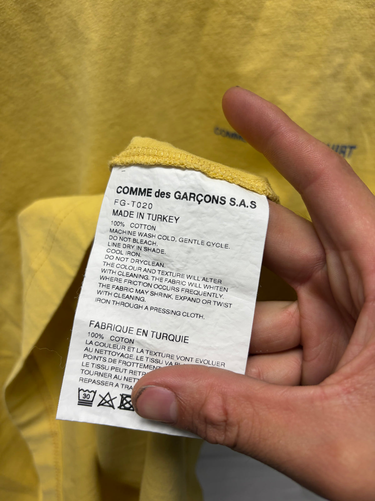 Comme Des Garçons Shirt ‘Minimal Logo’ Yellow Short Sleeve T-Shirt
