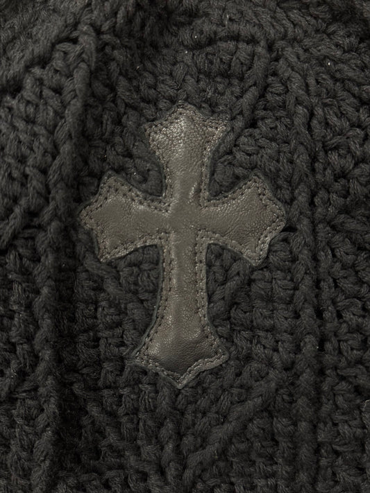 Chrome Hearts Cashmere Leather Cross Patch Knit Beanie
