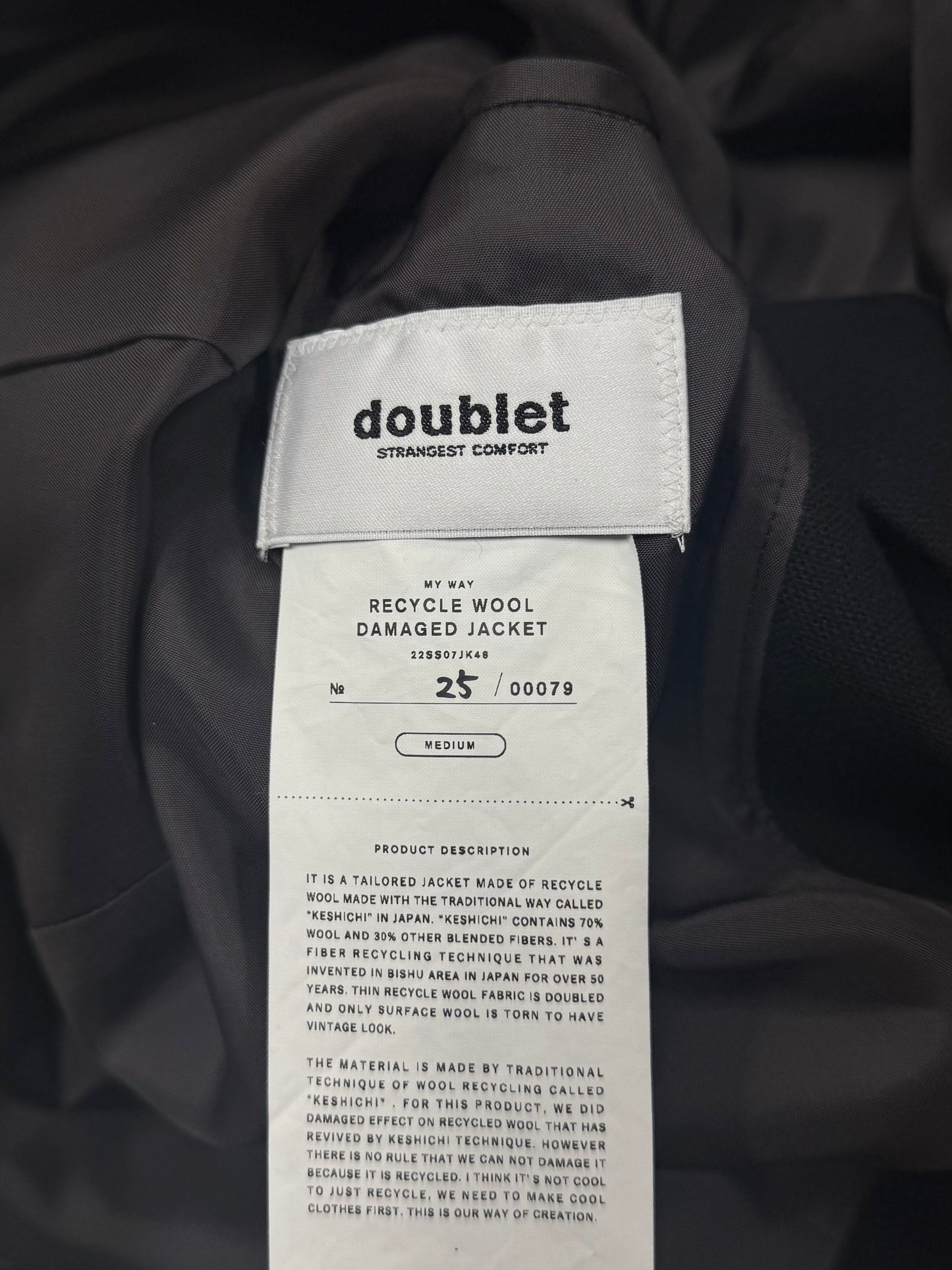 Doublet Recycled Wool ‘Damaged’ Blazer Coat 25/79