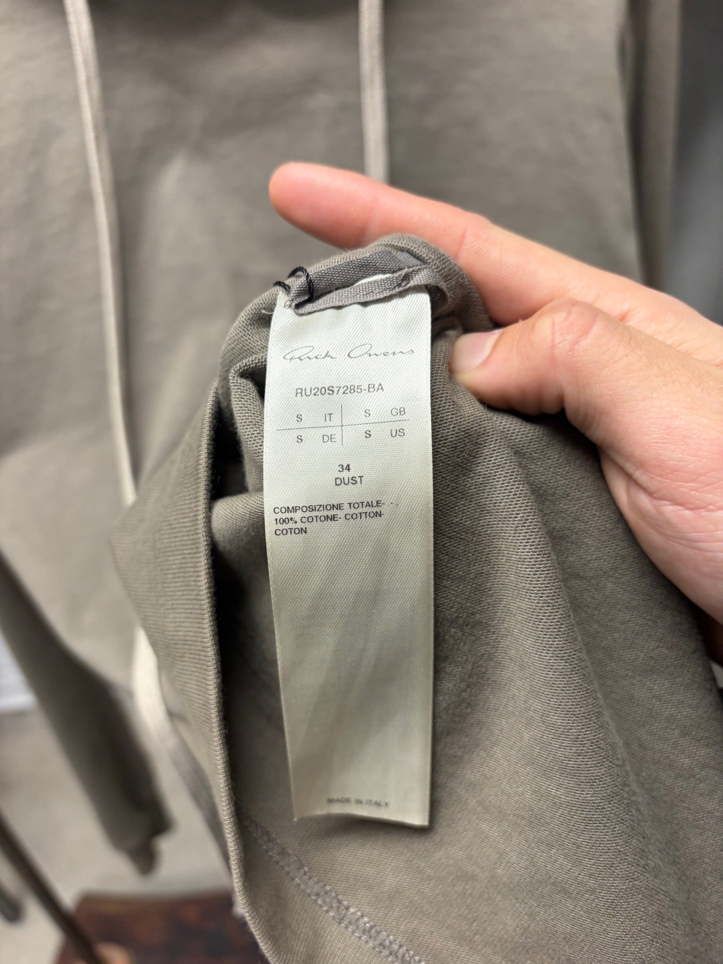 SS2020 Rick Owens ‘Tecuatl’ Dust Brown Cotton Hoodie