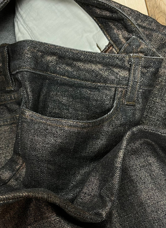 Rip Van Winkle Waxed Grey Flared Cut Denim