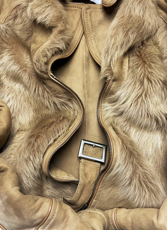 Spring Summer 2002 Yves Saint Laurent by Tom Ford ‘Safari Collection’ Suede & Faux Fur Trim Biker Jacket.