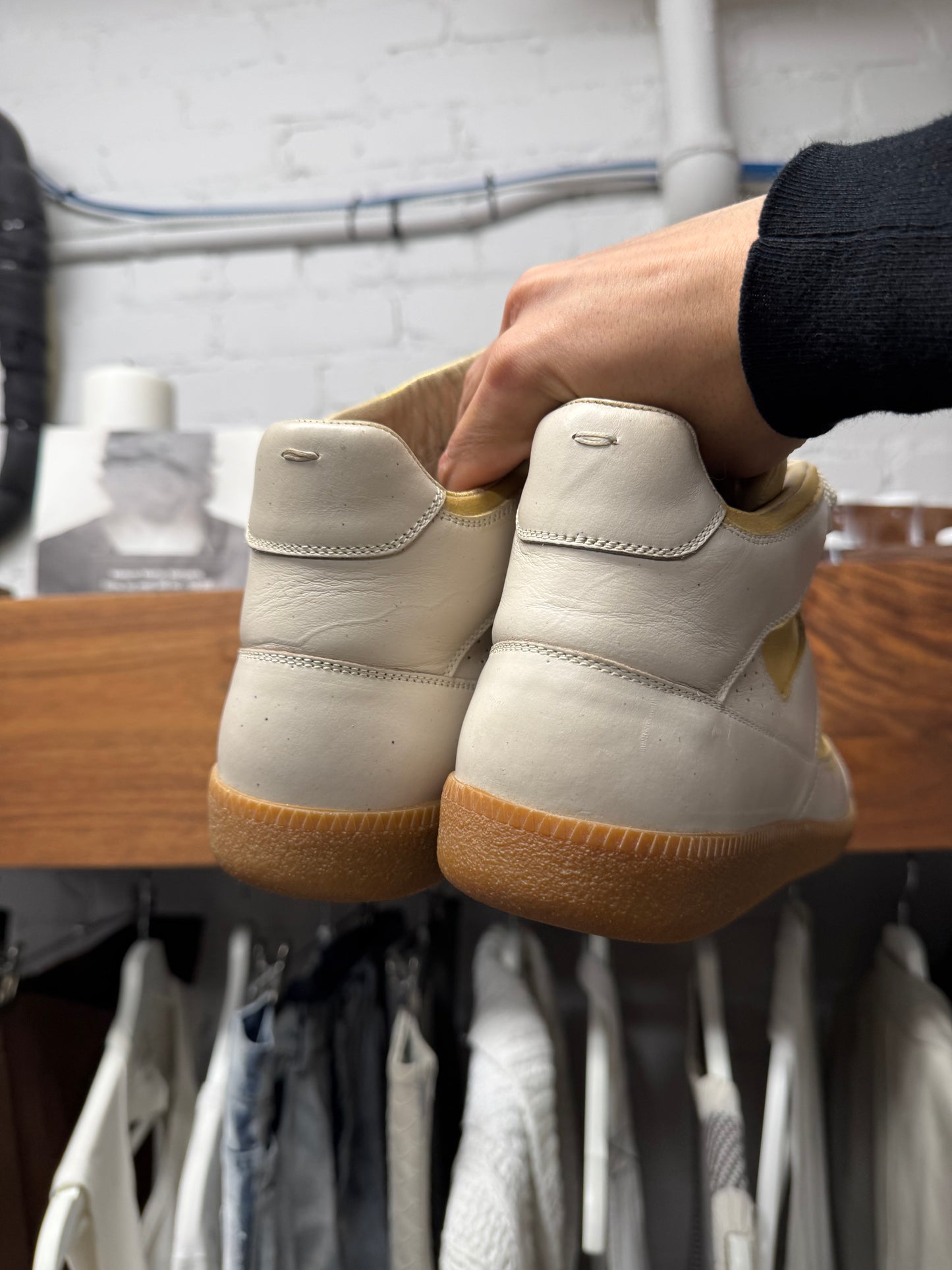 Maison Margiela ‘G.A.T.’ White/Gold Leather High Top Sneakers