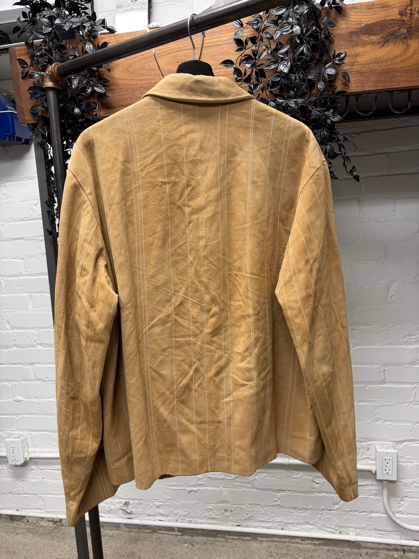 Vintage Hermes Striped Suede Jacket With Silk Liner