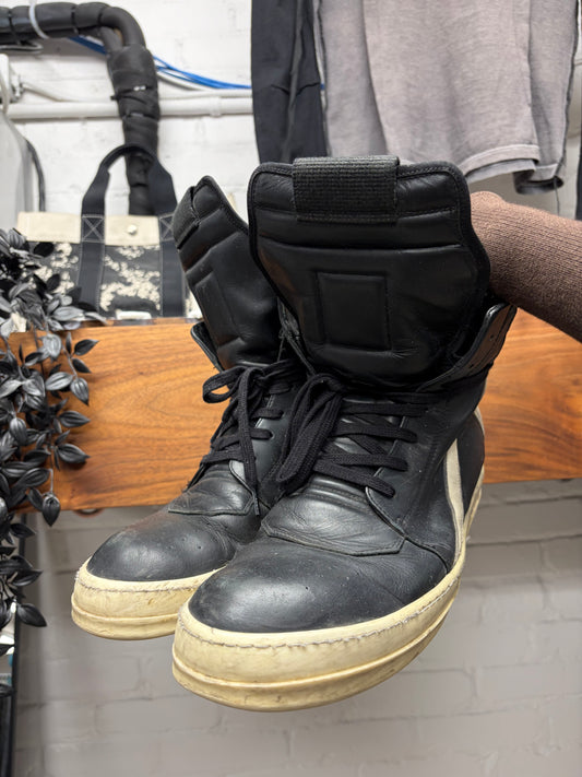 Rick Owens ‘Geobasket’ Black/Milk Leather High Top Sneakers