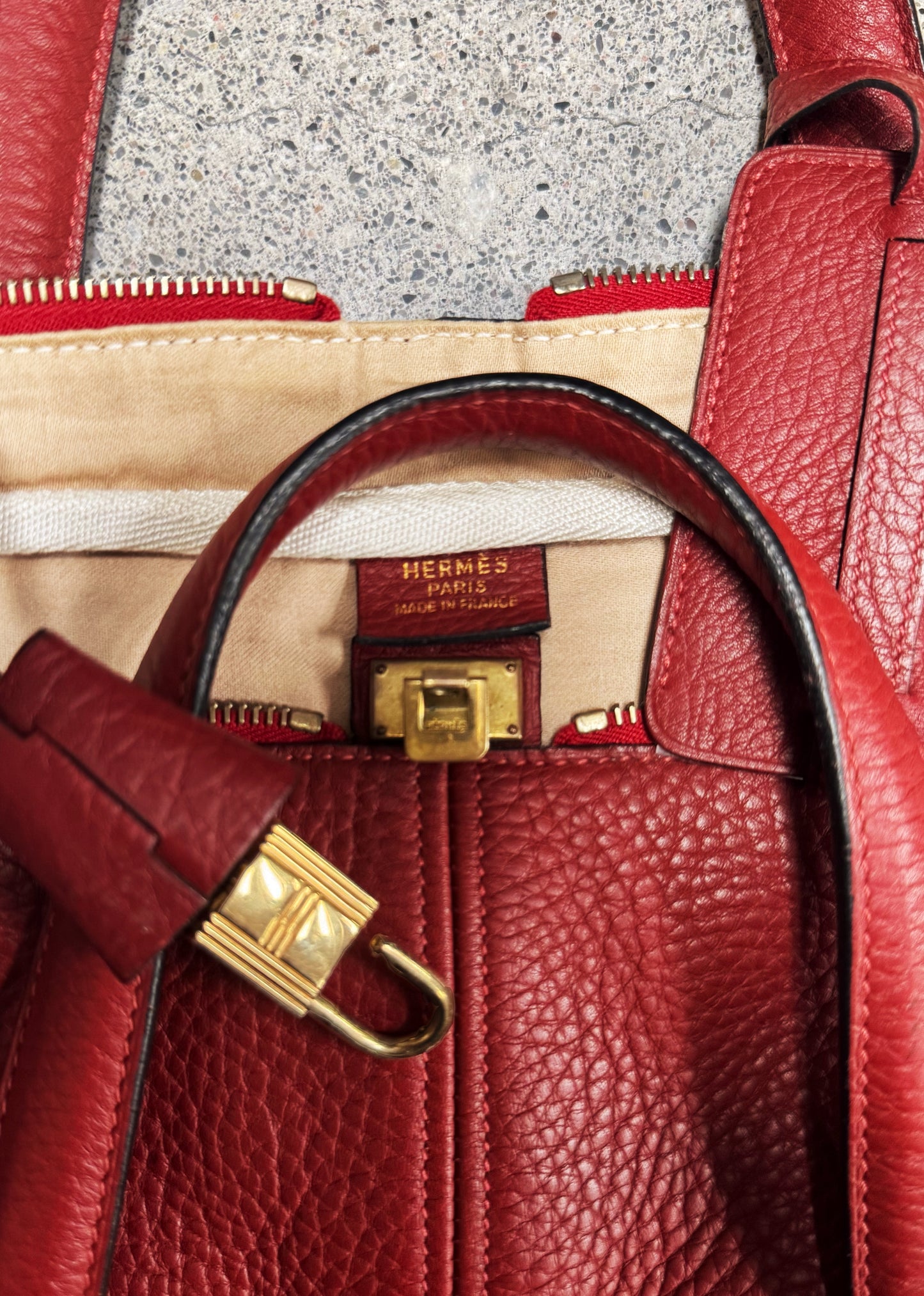 Hermes Victoria ‘50’ Red Leather Boston Bag