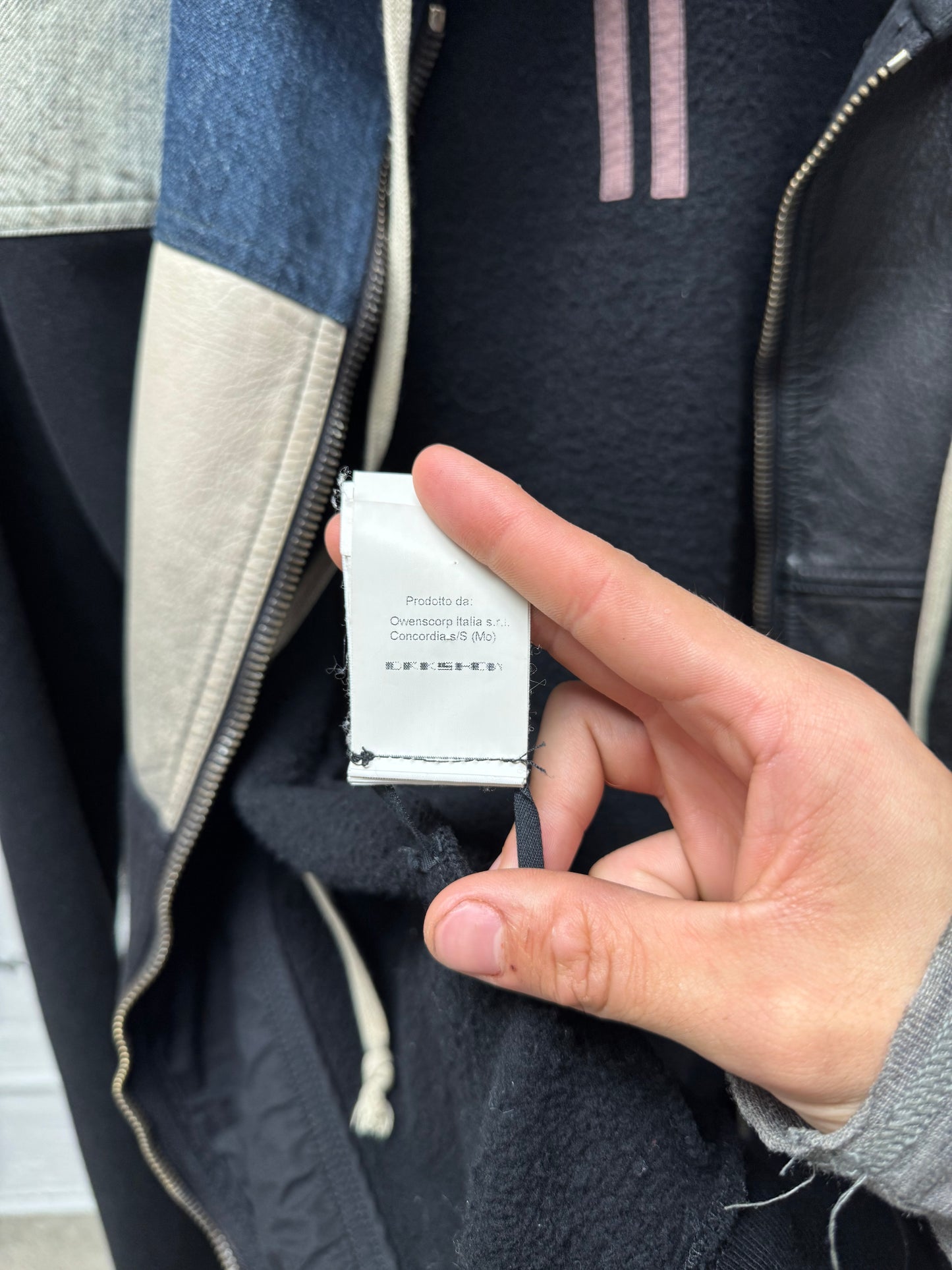 SS2016 Rick Owens ‘Cyclops’ Denim/Leather Patchwork ‘Jason’ Zip Up Hoodie