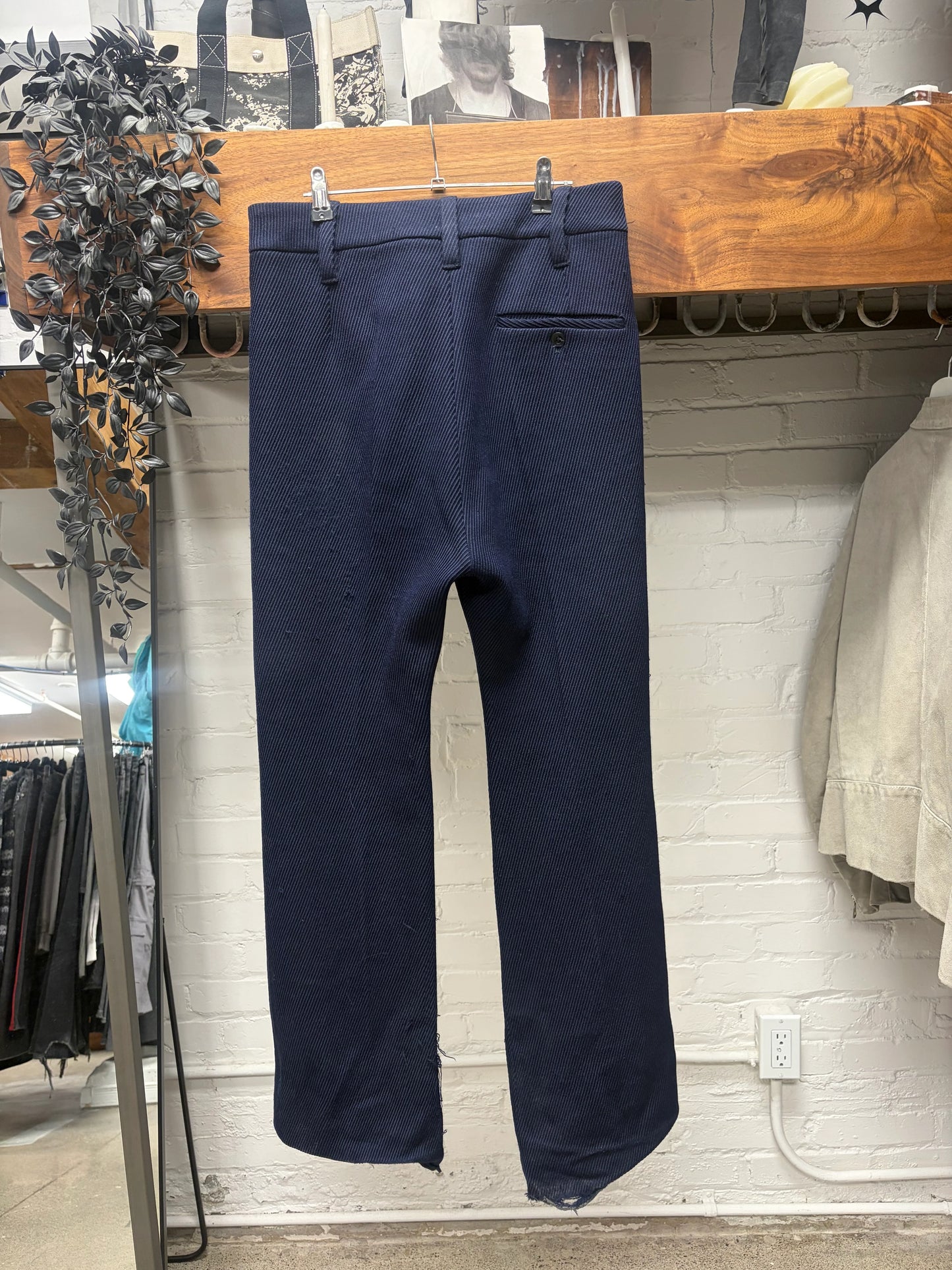 Ann Demeulemeester Diagonal Corduroy Men’s Blue Flared Leg Trousers