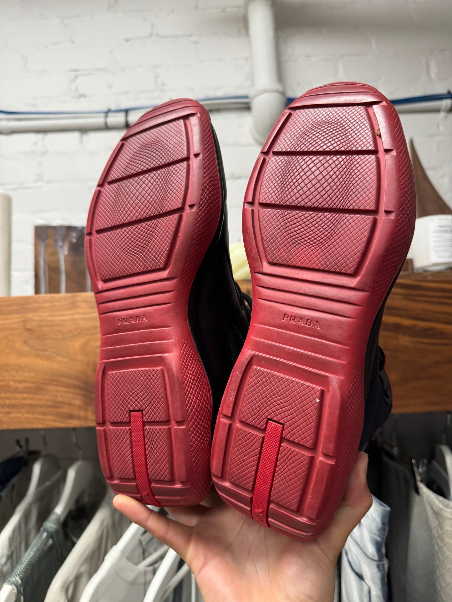 2000s Prada Sport ‘Americas Cup’ Bred Colorway Leather High Top Sneakers