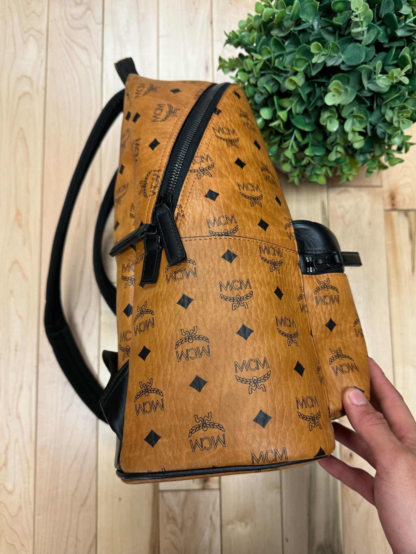 MCM Brown Monogram Leather Backpack
