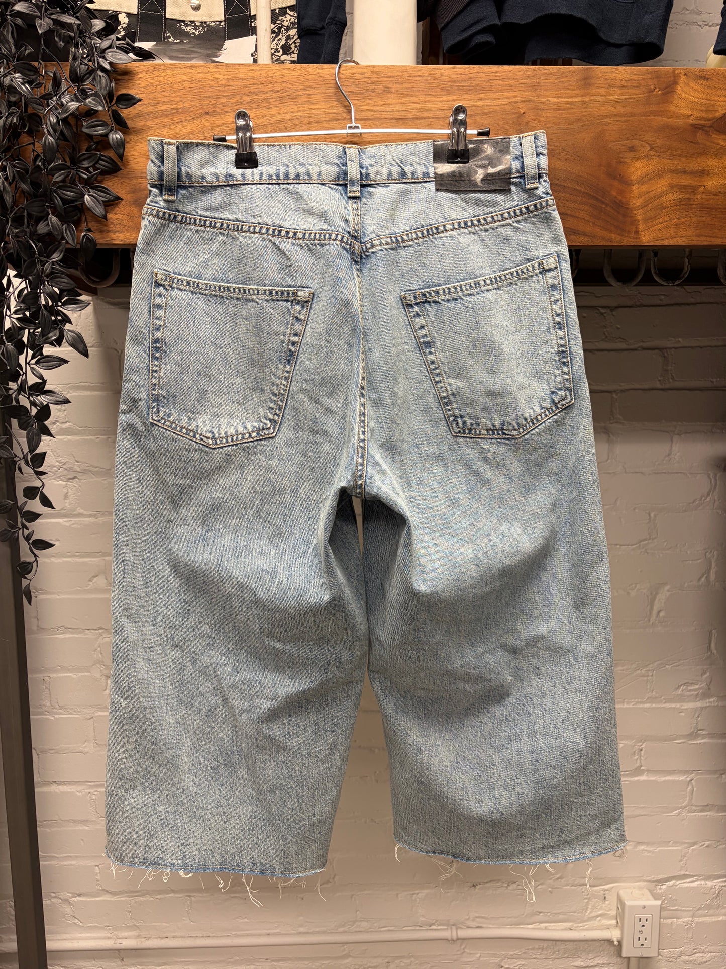 AW2023 Our Legacy Light Wash Blue Denim Over Knee Length ‘Cutoff’ Shorts