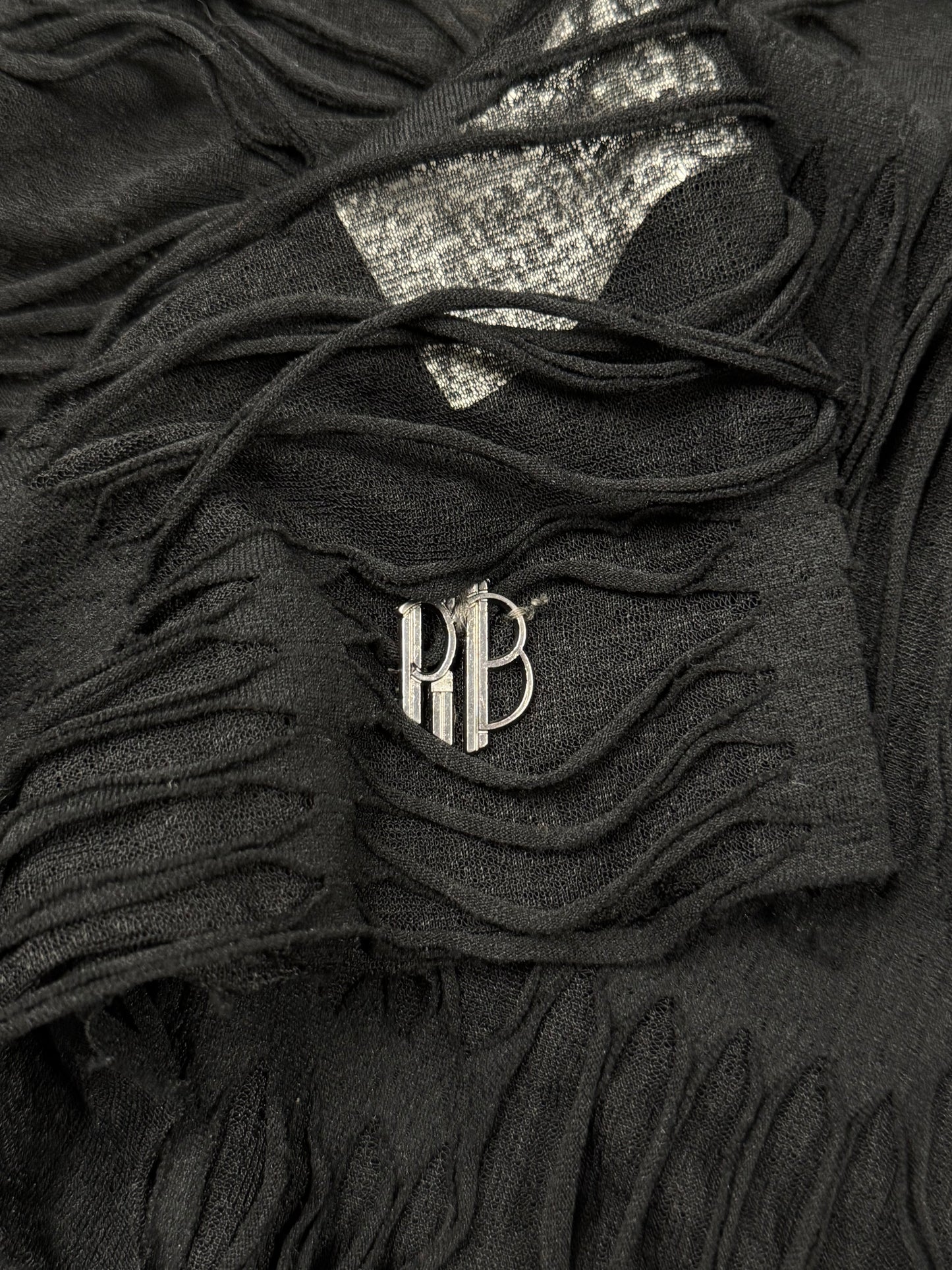 Balmain Loose Gauge Black Distressed Mesh Layered Sweater