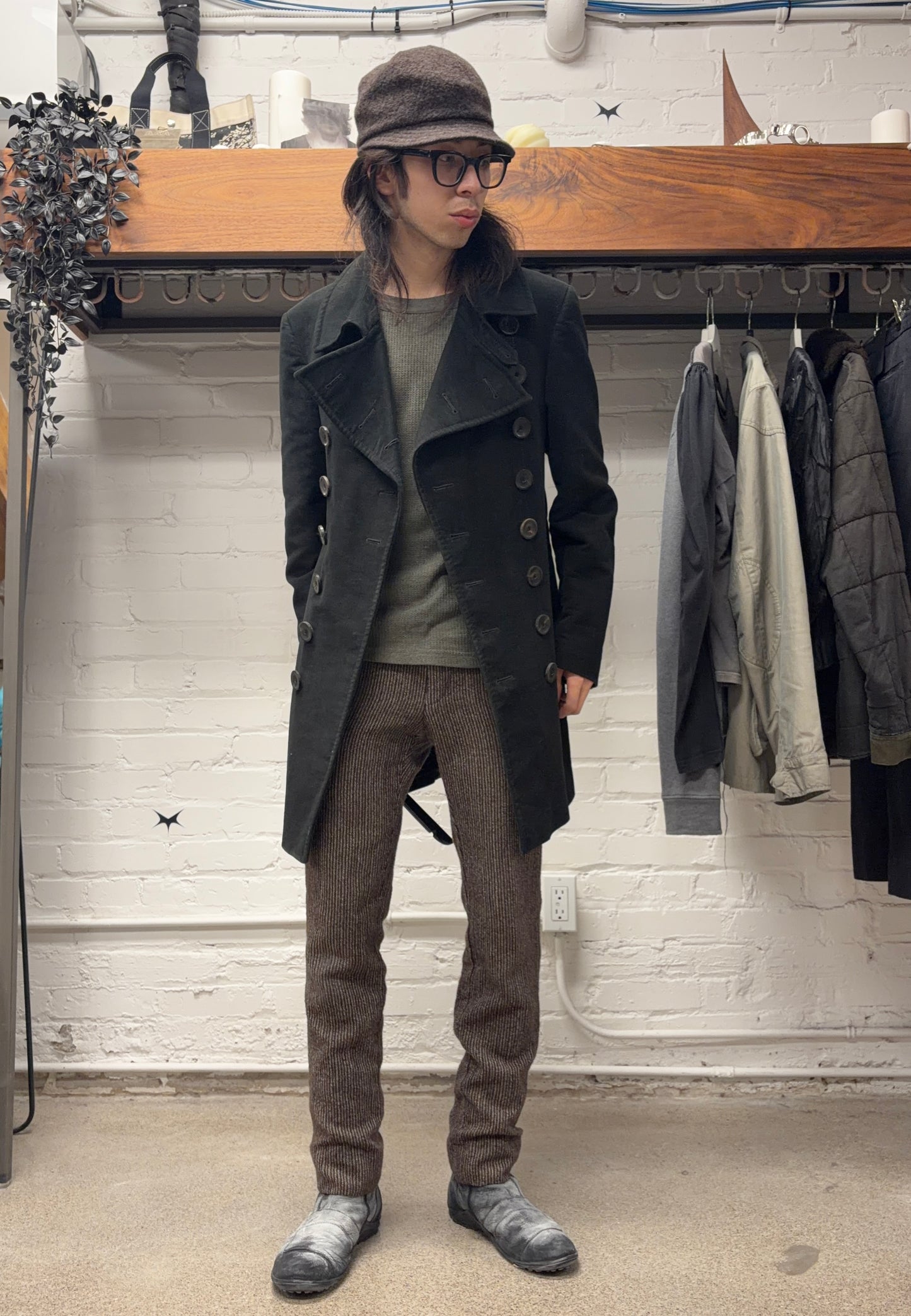 Vintage Gucci Black Moleskin Genuine Horn Button Double Breasted Full Length Coat