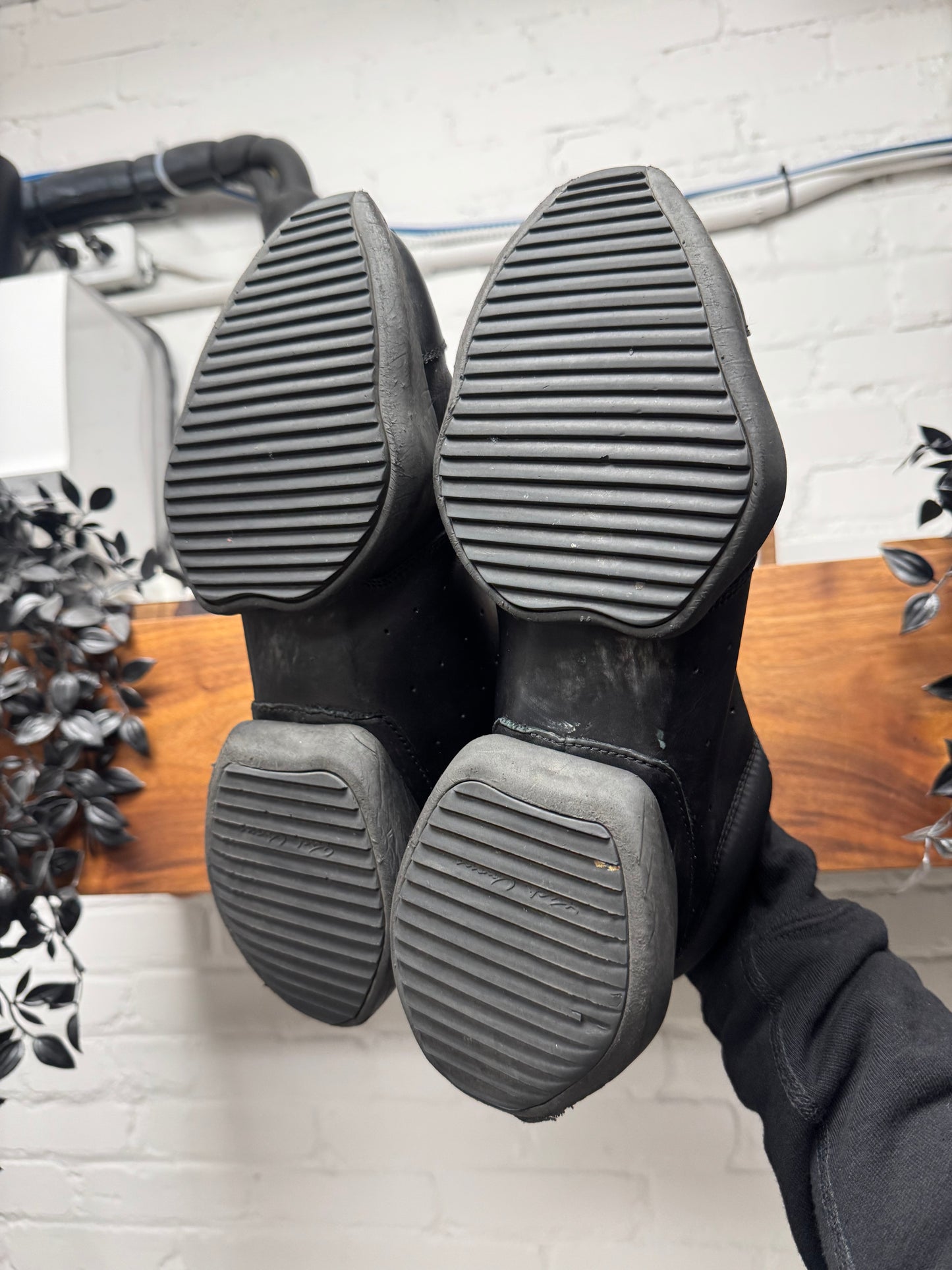 Rick Owens x Adidas ‘Vicious’ Black Leather Tech Runners.