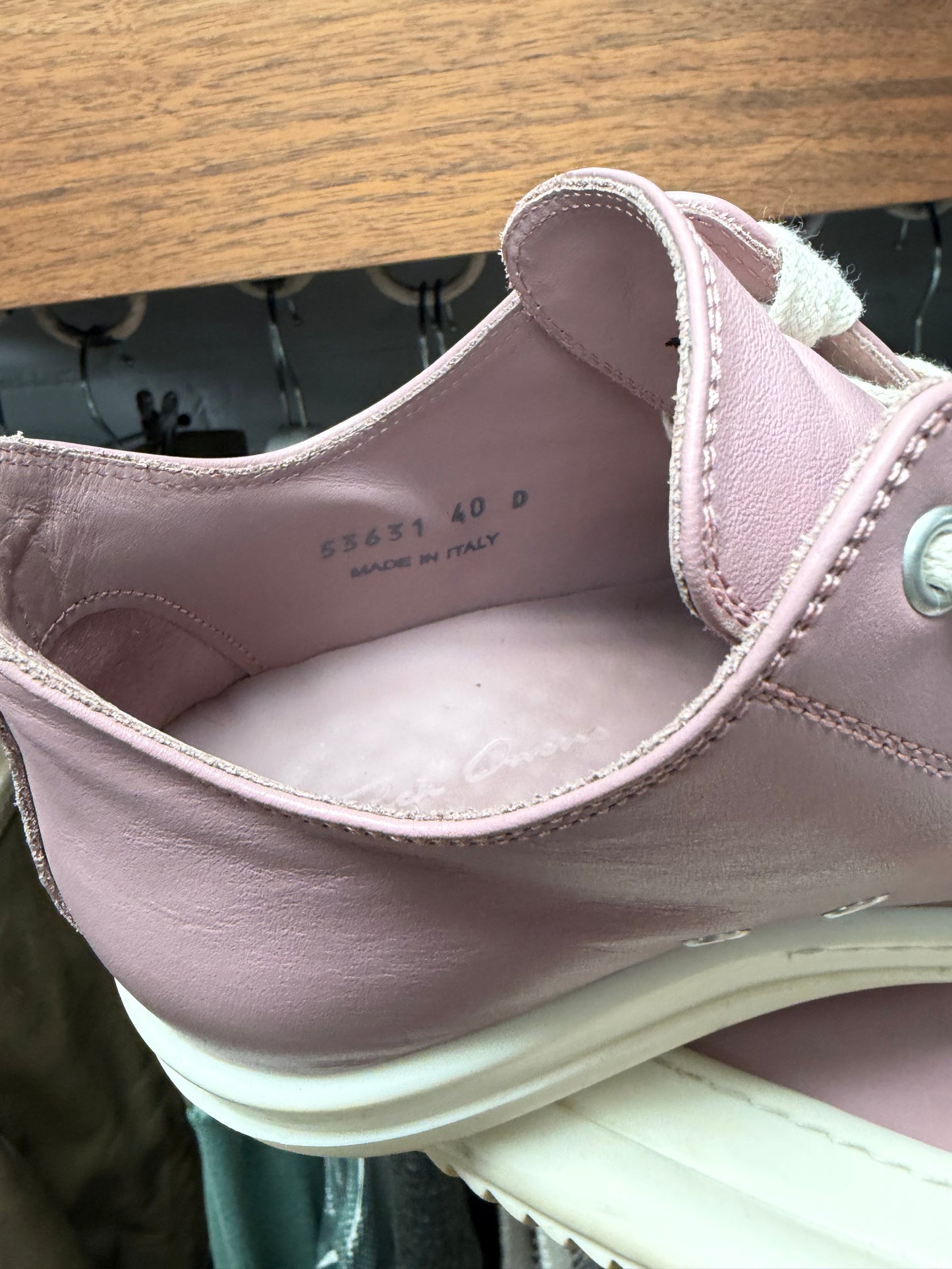 Rick Owens Pink/Milk Leather ‘Ramones’ Low Top Sneakers