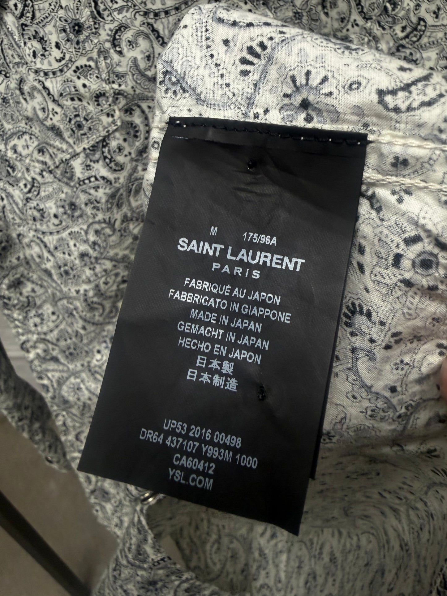 2016 Saint Laurent by Hedi Slimane ‘White Paisley’ Western Button Snap Shirt