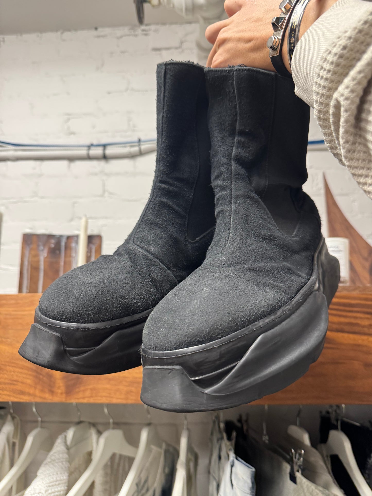 Rick Owens ‘Abstract Sole’ Black Canvas High Cut Boots