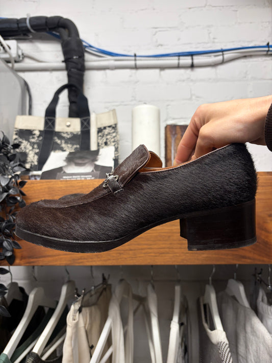 Gucci by Tom Ford Brown Pony Hair ‘Horsebit’ Loafers with Platform Heel
